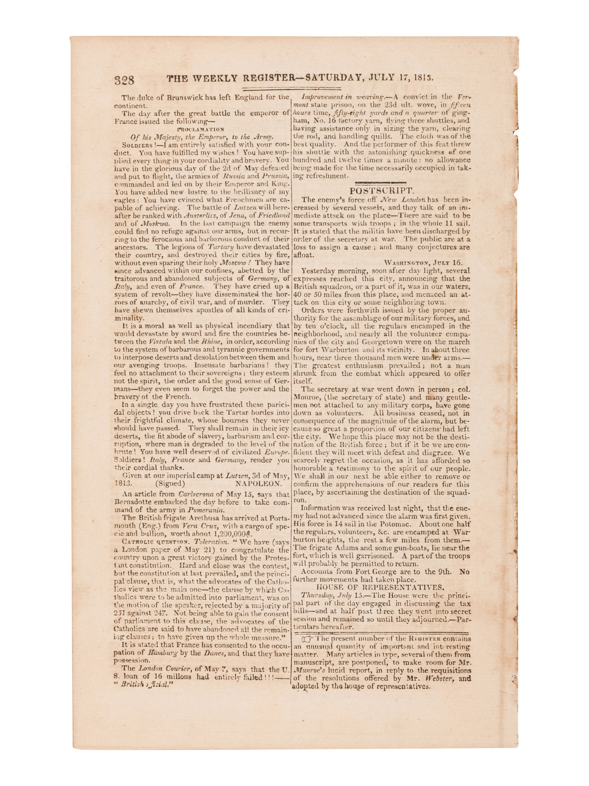 [NEWSPAPER - TEXAS NEWS - THE ALAMO]. Niles Weekly Register. Vol. 49 (September 5, 1835-February 27, - Image 2 of 2