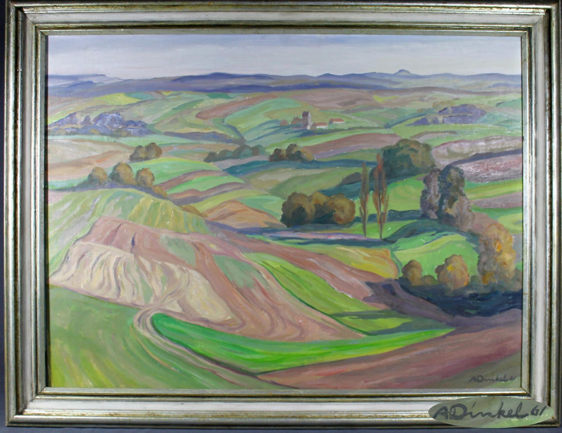 1 Ölbild auf Leinwand „Herbstliche Felder, Blick vom Königstuhl (Kohlhof) nach Süden auf den