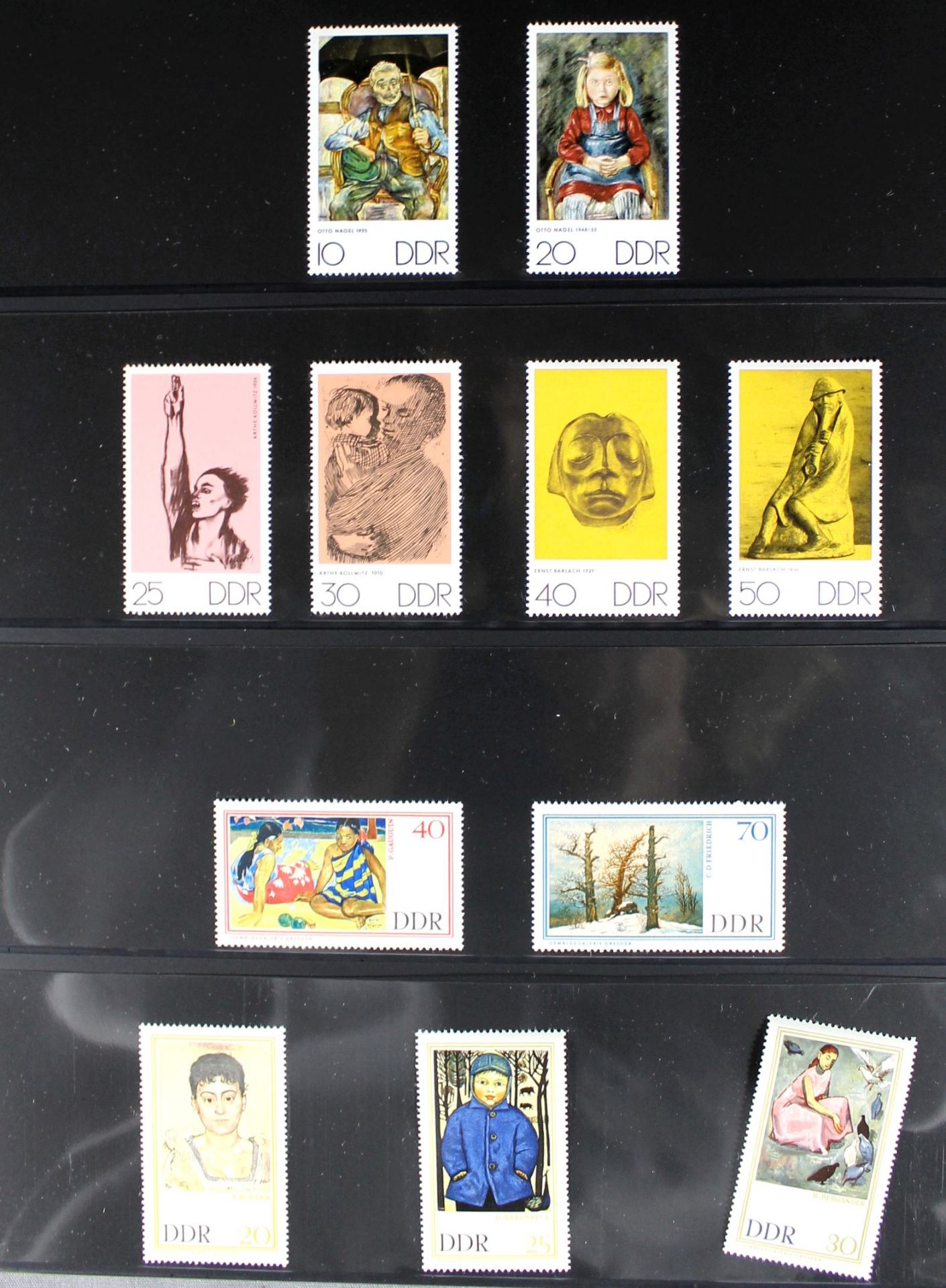3 Briefmarkenalben „Motive“, nur Gemälde, hochwertige Lindner-Alben mit schwarzen Blättern, Neupreis - Bild 4 aus 4