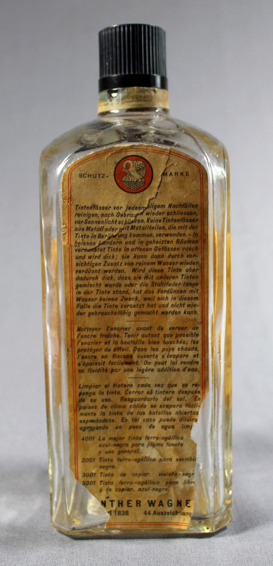 1 alte Vierkantflasche mit einem sehr interessanten Etikett, H ca. 25cm - Image 3 of 3
