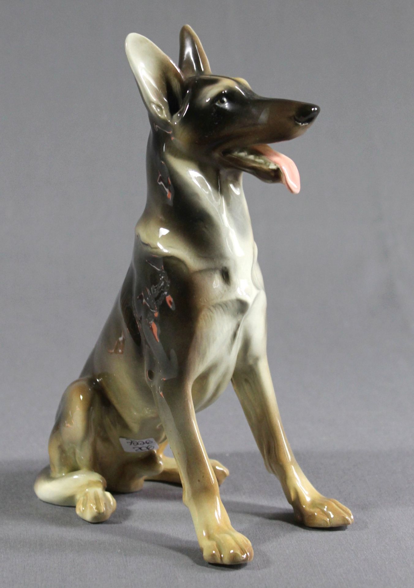 1 Keramikfigur „sitzender Schäferhund, Goldscheider Wien“, nummeriert, farbig staffiert, ca. 23cm - Image 4 of 5