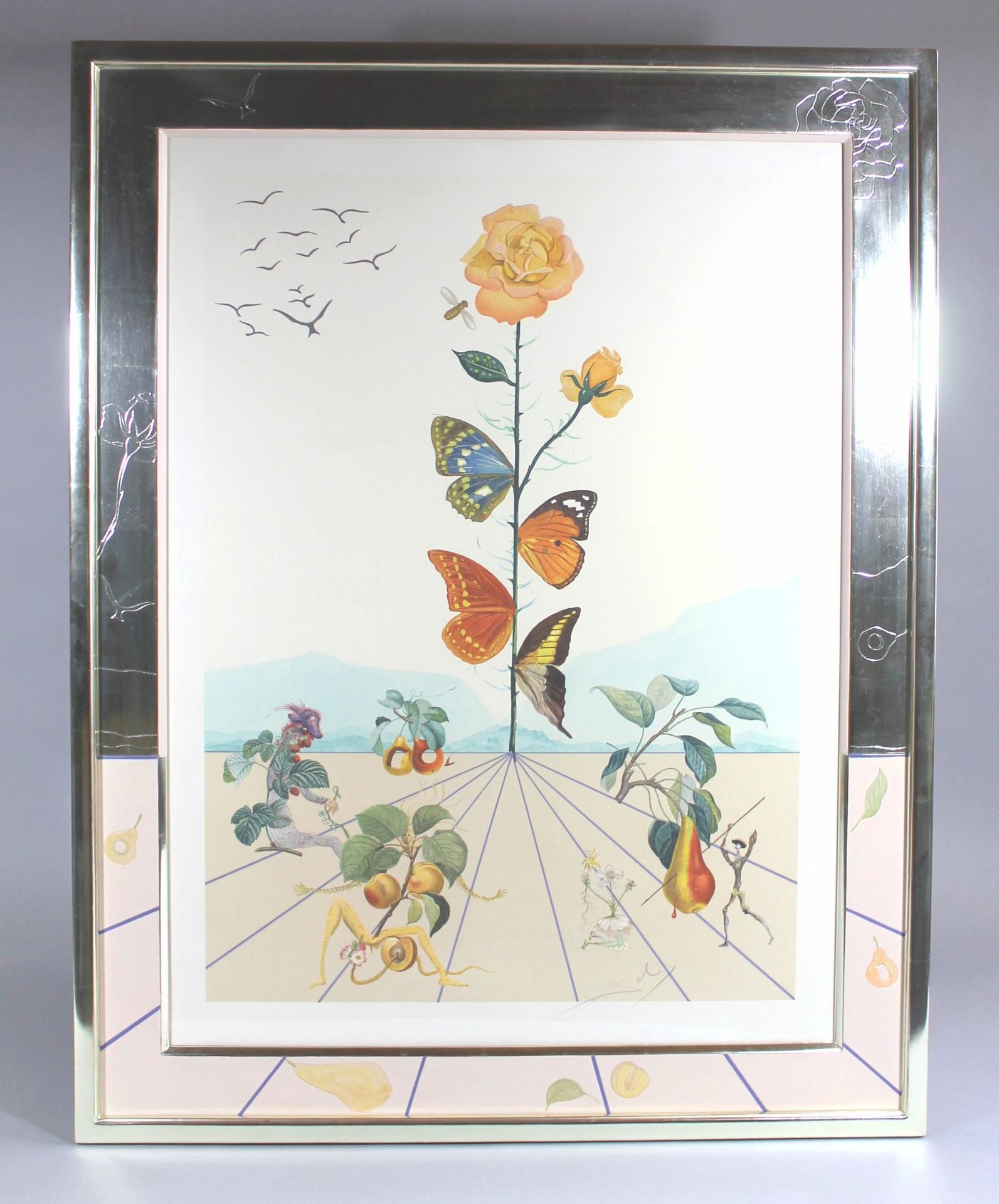 1 große Lithographie von Dalí in passend zum Blatt gestalteten Rahmen "Flordalí II, ", 1981, ca.