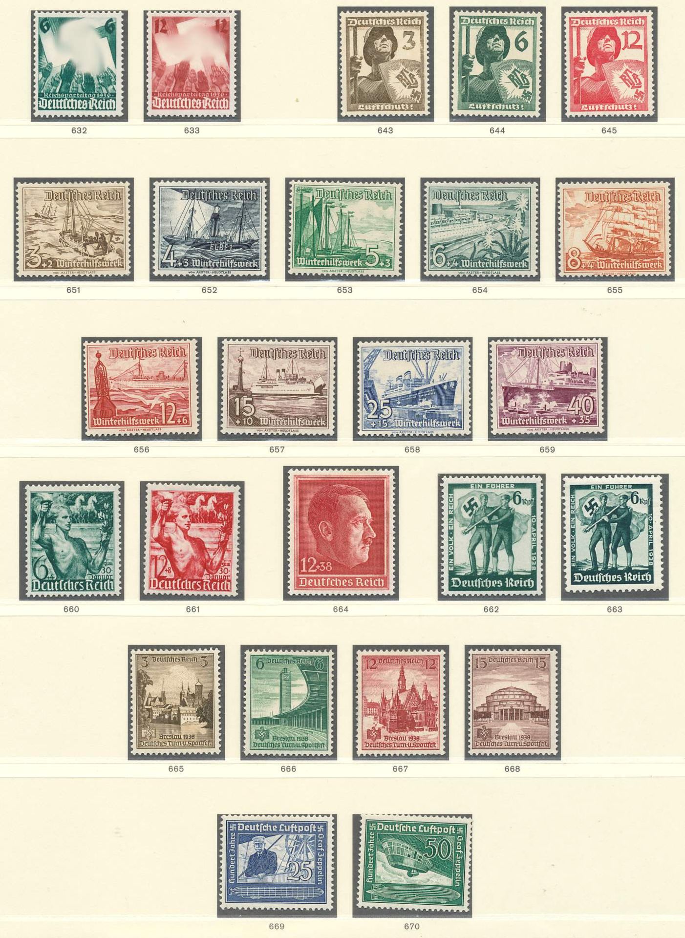 1 kleine Sammlung "Deutsches Reich", in ungebrauchter Erhaltung der MiNr. 632-715, mit kleinen