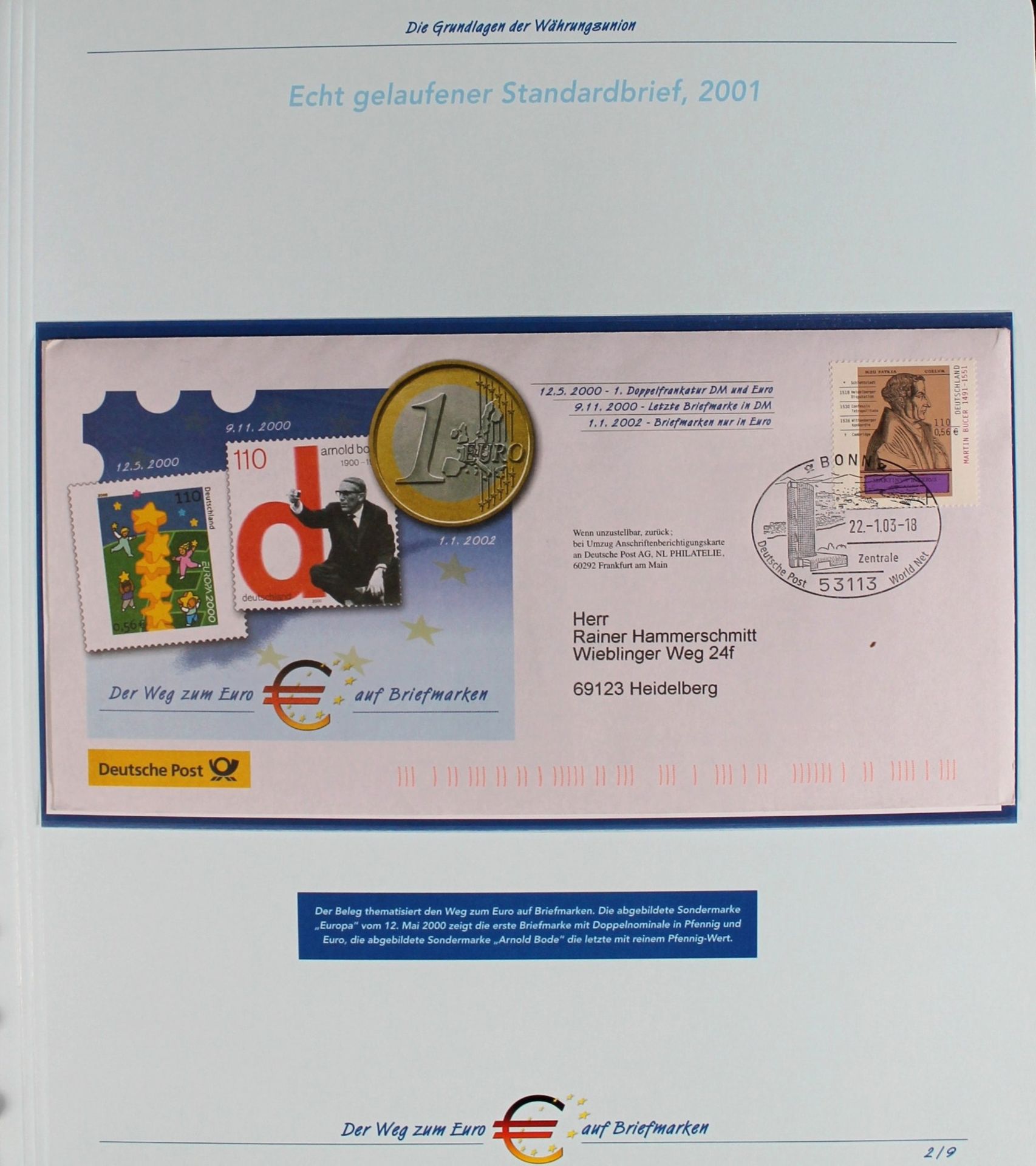 3 Alben "Deutsche Post" bestehend aus "Der Weg zum Euro auf Briefmarken", ohne Nominale, aus Abo, " - Image 4 of 14