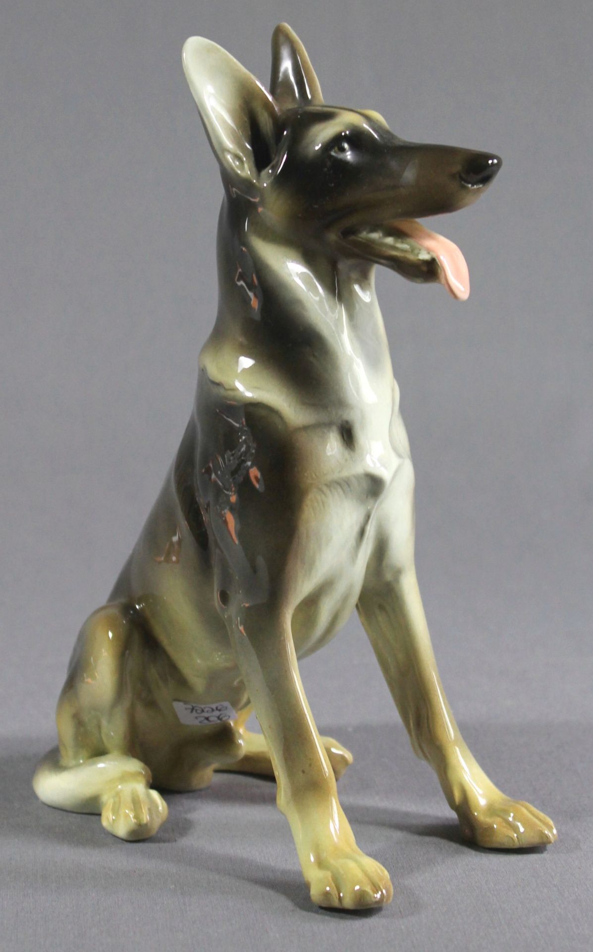 1 Keramikfigur „sitzender Schäferhund, Goldscheider Wien“, nummeriert, farbig staffiert, ca. 23cm - Image 3 of 5