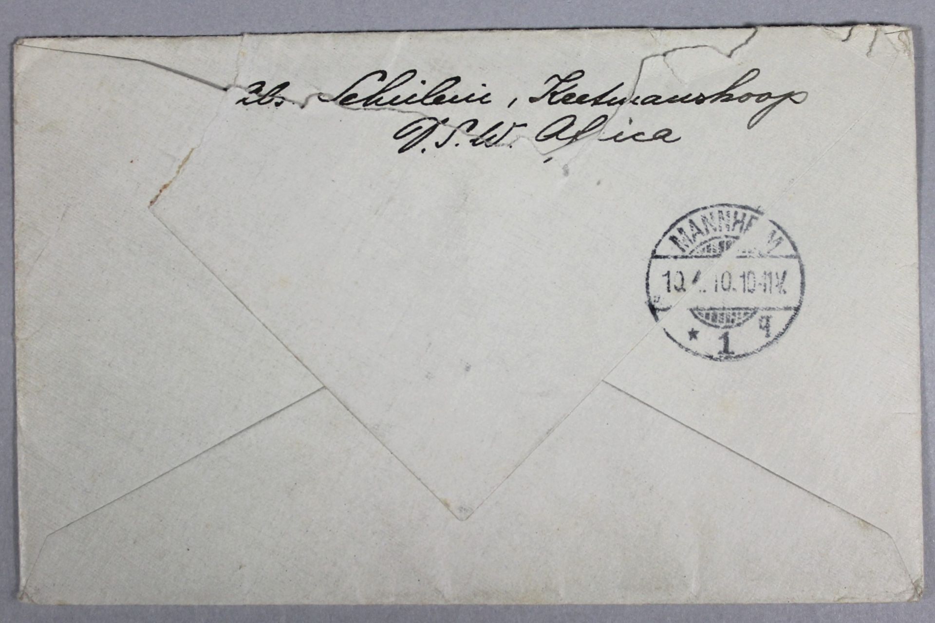 1 wunderbarer "E-Brief von Keetmanskoop nach Mannheim", 15.3.10, Ak-Stempel 10.410 - Image 2 of 2