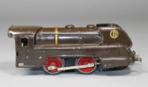1 alte Lokomotive ohne Tender , HO "Jep, SNCF", braun-gold und schwarz lithographiertes Blech,