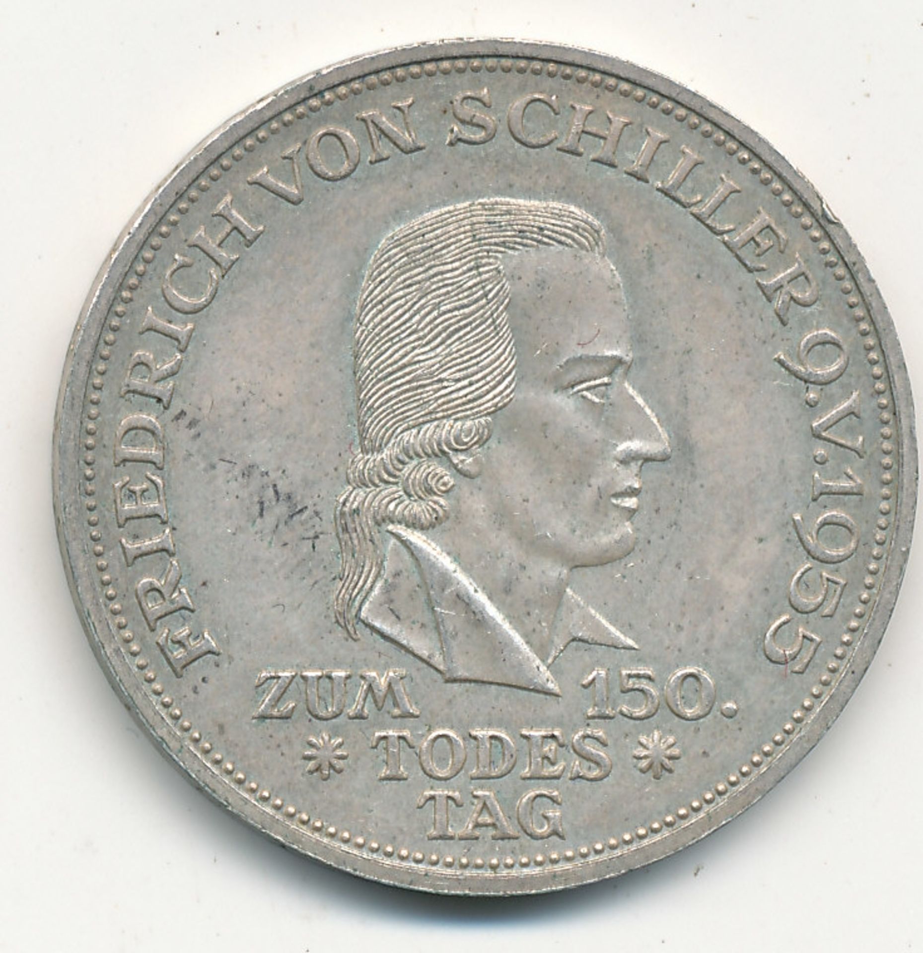 1 Münze Silber "5 DM 1955, 150. Todestag von Friedrich von Schiller", (ca. 11,2g)