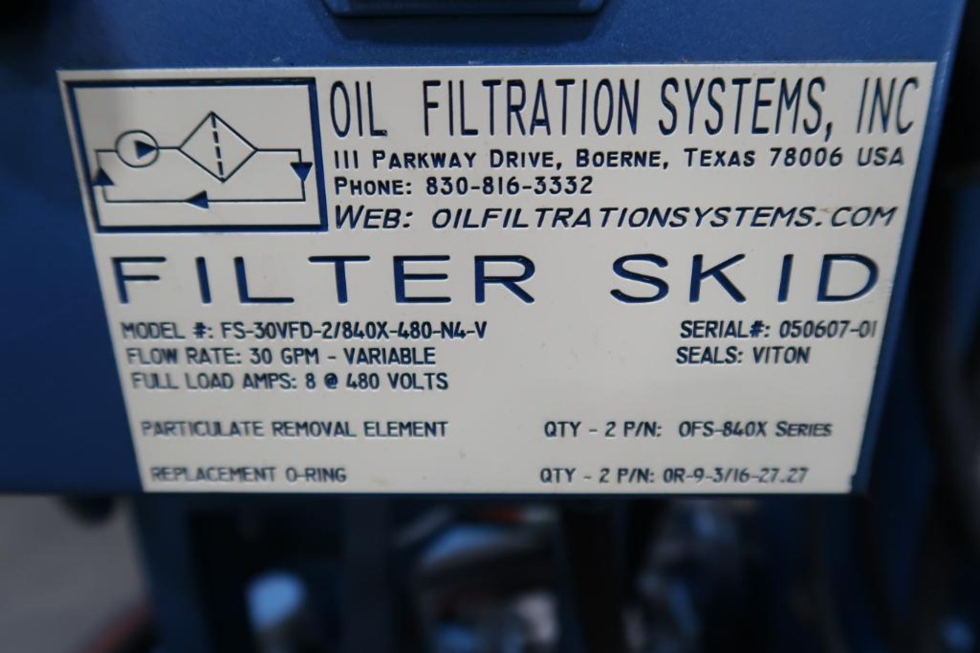 Oil Filtration Systems Inc. Model FS-30VFD-2/840X-480-N4-V, Filtration System Filter Skid - Bild 4 aus 6