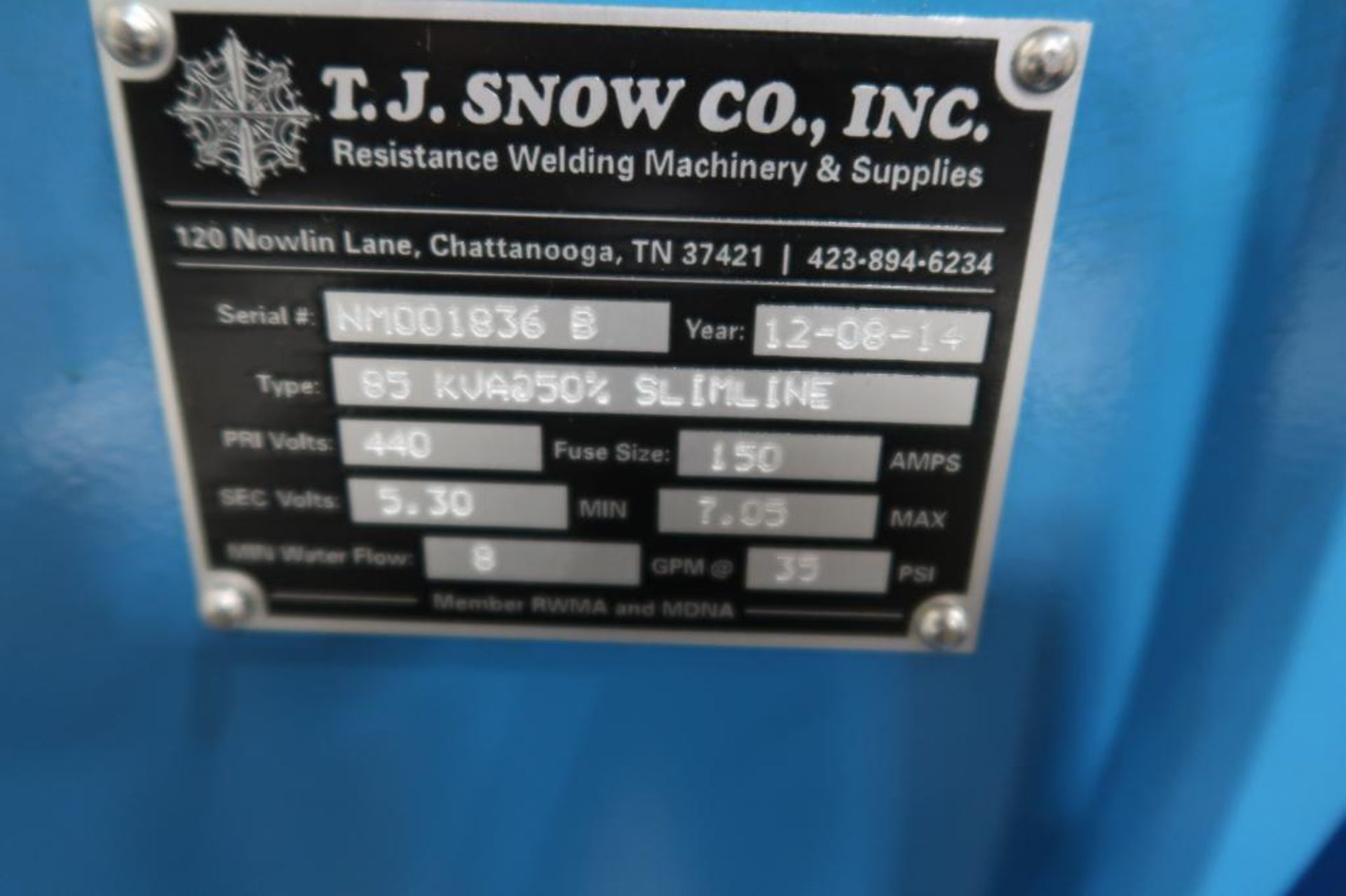 T.J. Snow Co. Model 85 KVA@50% Slim Line, Spot Welder - Image 3 of 9