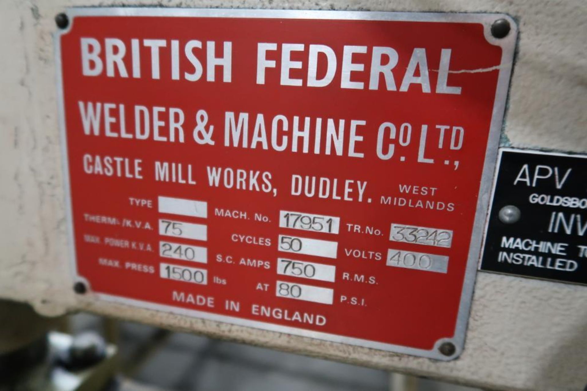 British Federal Welder & Machine Co. Model 17951, Spot Welder - Image 9 of 11