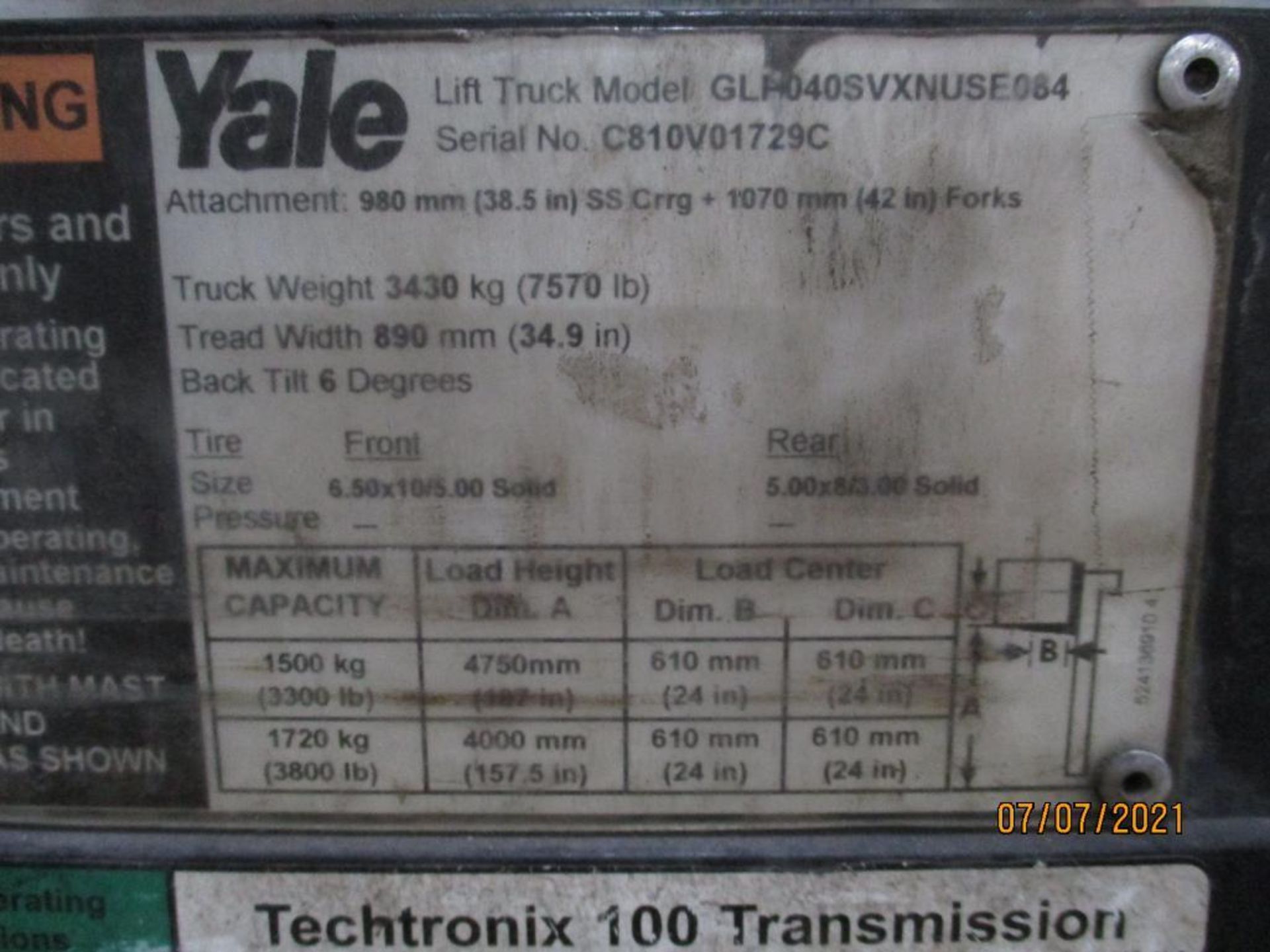 Yale GLP040SVXNUSE084 Forklift - Image 6 of 7