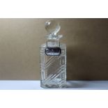 Crystal Cut Decanter Bottle With Brandy Silver Label