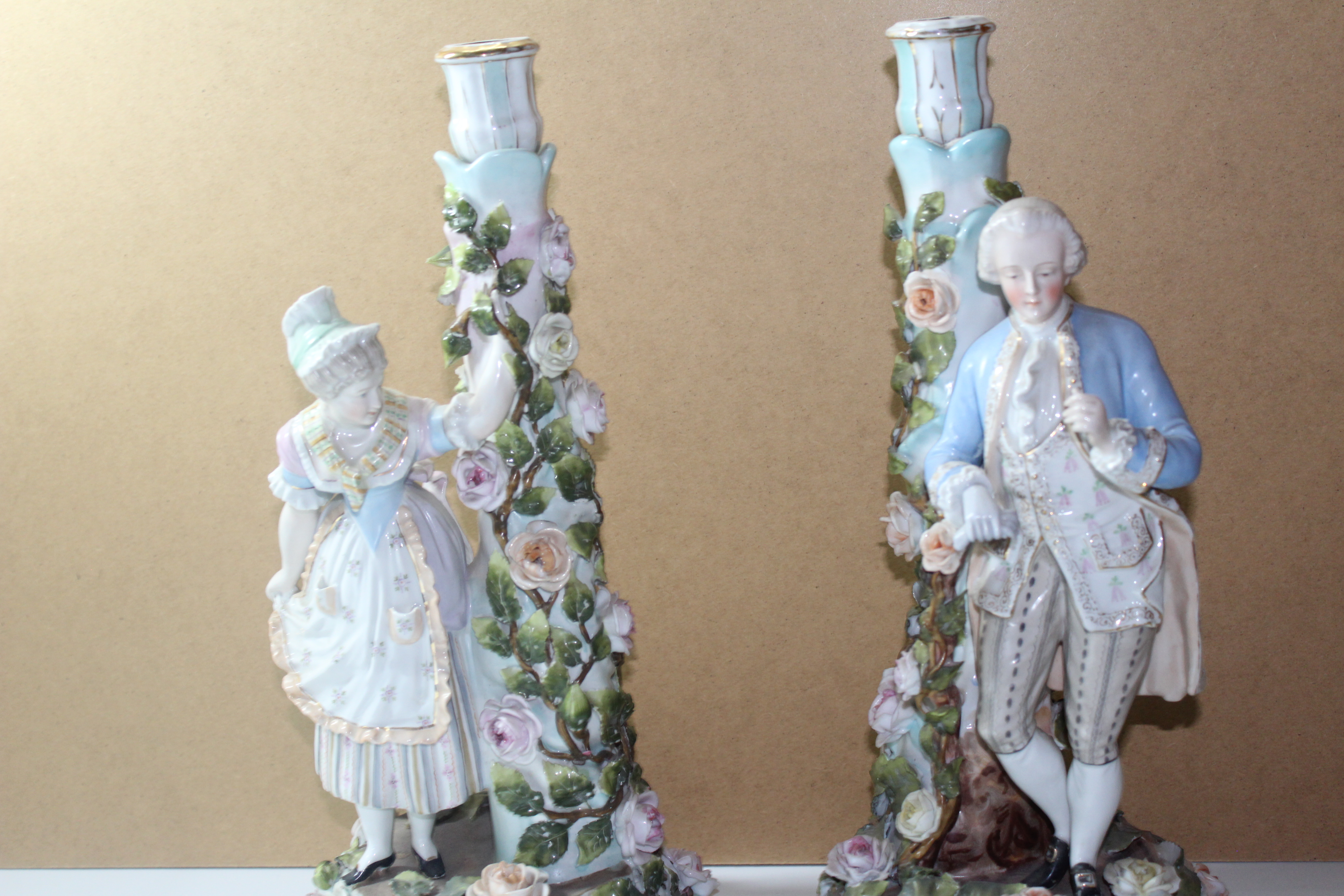 Pair Of Large Sitzendorf Porcelain Candle Stick Size 37cm - Image 2 of 2