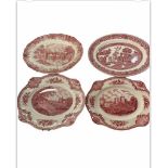 Four Pink Plates, Two Jonhson Brothers Pink Plates and Two Alfred Meakin Pink Plate