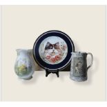 A Lot Of ( 3) Porcelain, Royal Doulton Vase, Large Plate Cat Scene, Water Jug