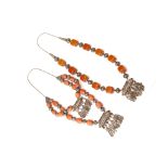 TWO BEDOUIN WHITE METAL AND AMBER COLOURED BEAD NECKLACES