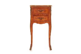 A FRENCH GILT-METAL MOUNTED MARBLE TOP PARQUETRY SIDE TABLE