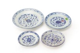 FOUR BLUE & WHITE PORCELAIN PLATES