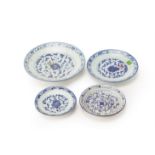 FOUR BLUE & WHITE PORCELAIN PLATES