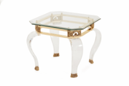 A GILT METAL AND ACRYLIC SIDE TABLE