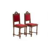 A PAIR OF FRENCH OAK AND RED VELVET SIDE CHAIRS