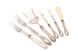 A GROUP OF SILVER-HANDLED SERVING UTENSILS