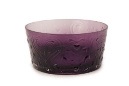 A DARTONGTON CRYSTAL MOULDED LARGE PURPLE BOWL