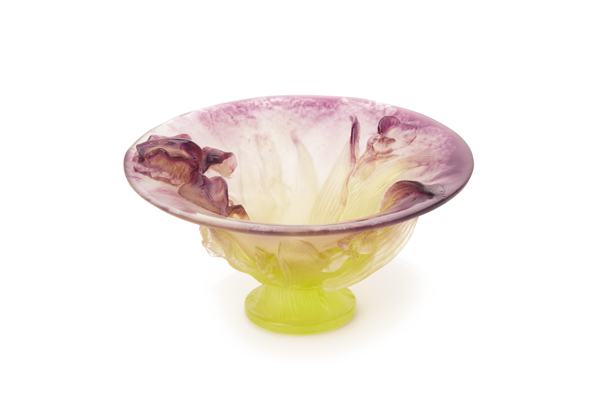 A DAUM PATE DE VERRE 'IRIS' PEDESTAL BOWL