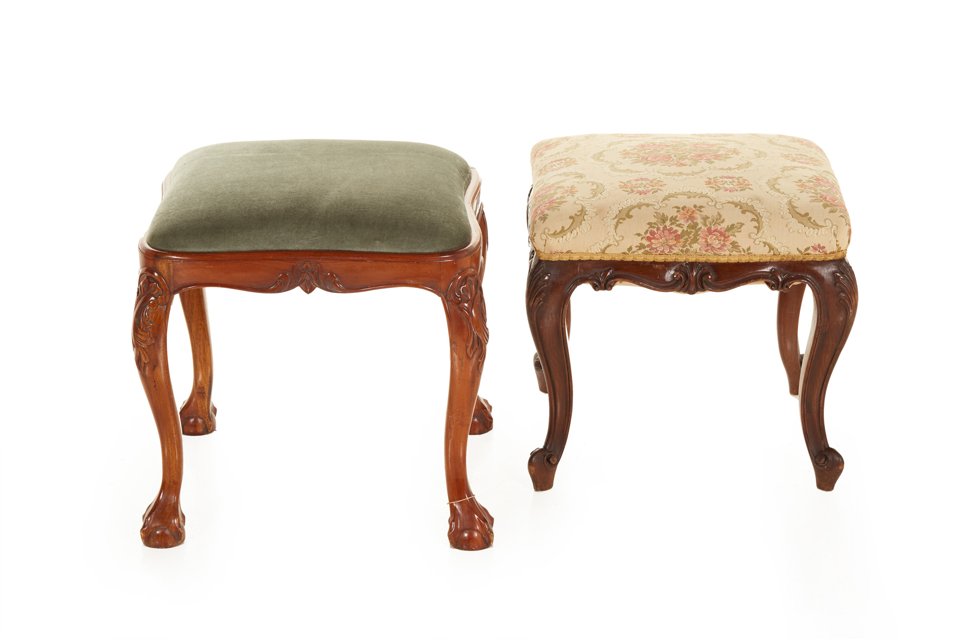 TWO CARVED & UPHOLSTERED DRESSING STOOLS - Image 2 of 2