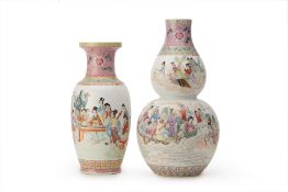 TWO FAMILLE ROSE PORCELAIN VASES