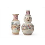 TWO FAMILLE ROSE PORCELAIN VASES