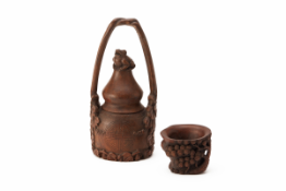 TWO CARVED BAMBOO VESSELS