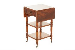 A MAHOGANY DROP-LEAF THREE-TIER SIDE TABLE