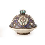 A LARGE METAL-MOUNTED MOROCCAN LIDDED DISH