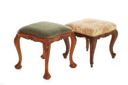 TWO CARVED & UPHOLSTERED DRESSING STOOLS