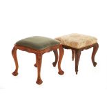TWO CARVED & UPHOLSTERED DRESSING STOOLS