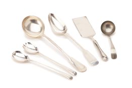 A GROUP OF SILVER PLATED SERVING UTENSILS