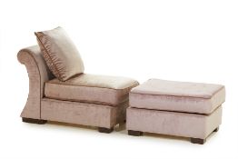 AN UPHOLSTERED CHAISE LONGUE WITH FOOT STOOL