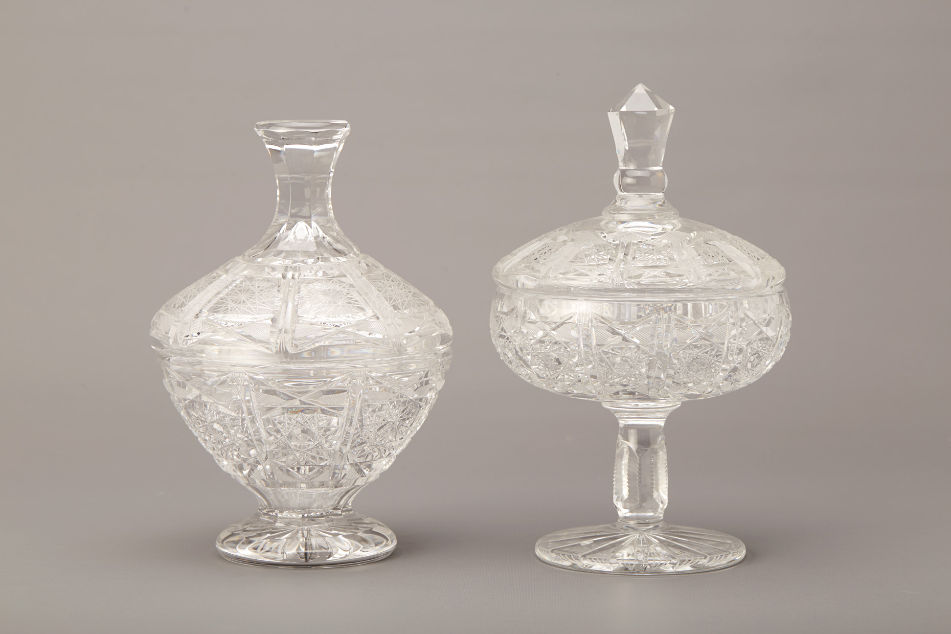 TWO BOHEMIA CRYSTAL COVERED BONBON DISHES