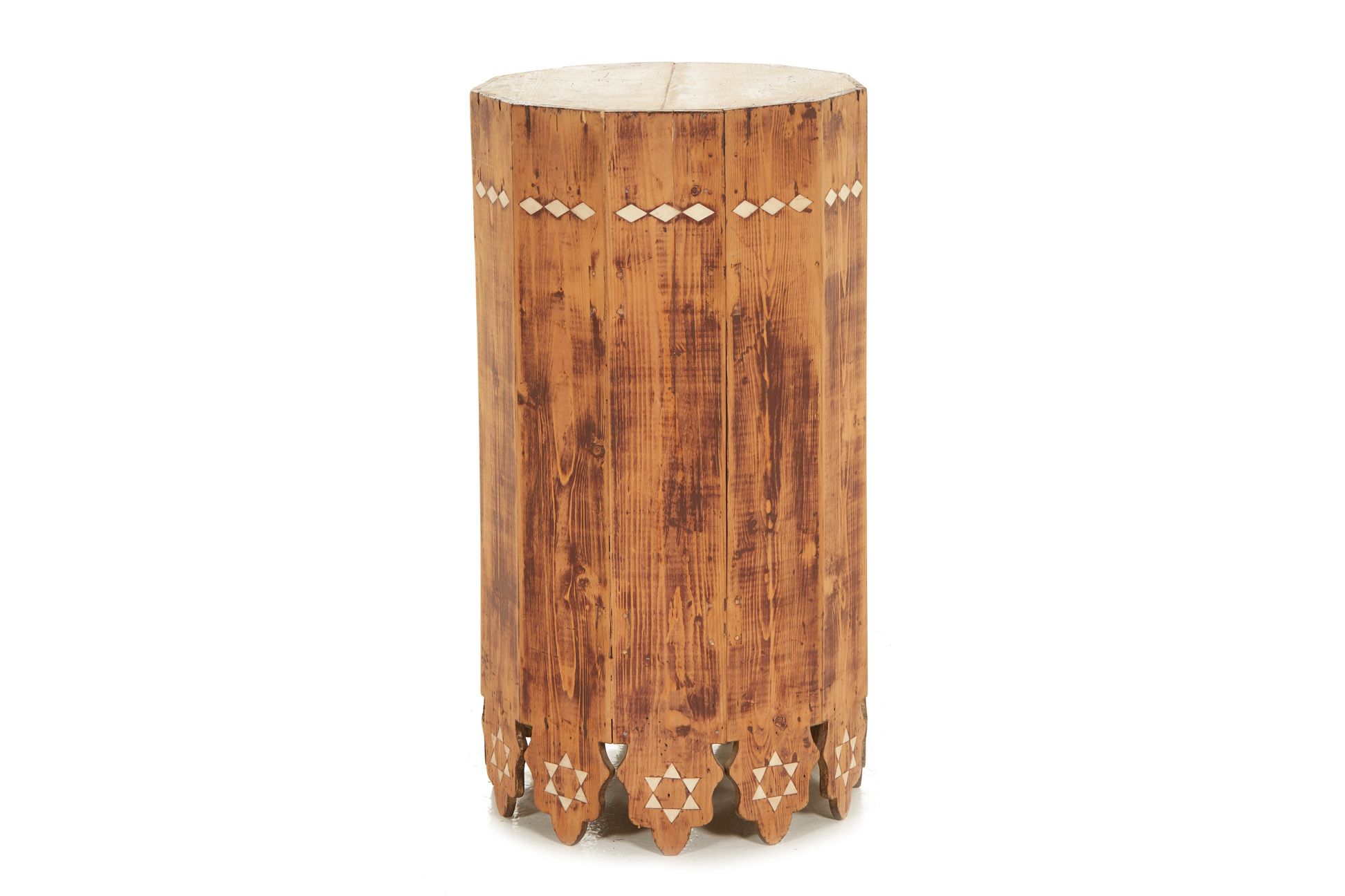 A BONE INLAID CYLINDRICAL SIDE TABLE