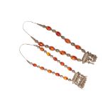 TWO BEDOUIN WHITE METAL AND AMBER COLOURED BEAD NECKLACES