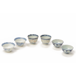 THREE PAIRS OF CHINESE BLUE & WHITE PORCELAIN TEA BOWLS