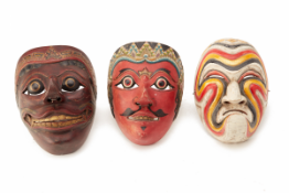 THREE VINTAGE WOODEN JAVANESE THEATRE MASKS