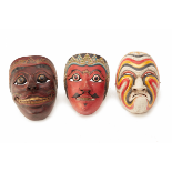 THREE VINTAGE WOODEN JAVANESE THEATRE MASKS