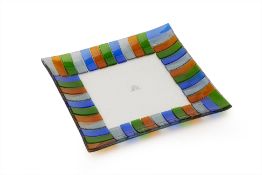 AN ITALIAN COLOURED GLASS SQUARE DISH