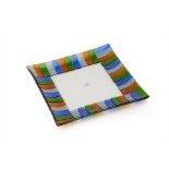 AN ITALIAN COLOURED GLASS SQUARE DISH