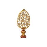 A SOUTHEAST ASIAN GILTWOOD LEAF SHAPED CARVING