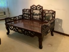 A LARGE MARBLE INSET CARVED ROSEWOOD DAYBED *