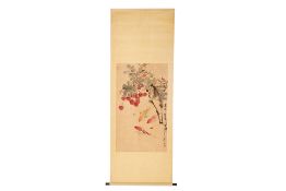 A CHINESE HANGING SCROLL OF KOI AND LYCHEE